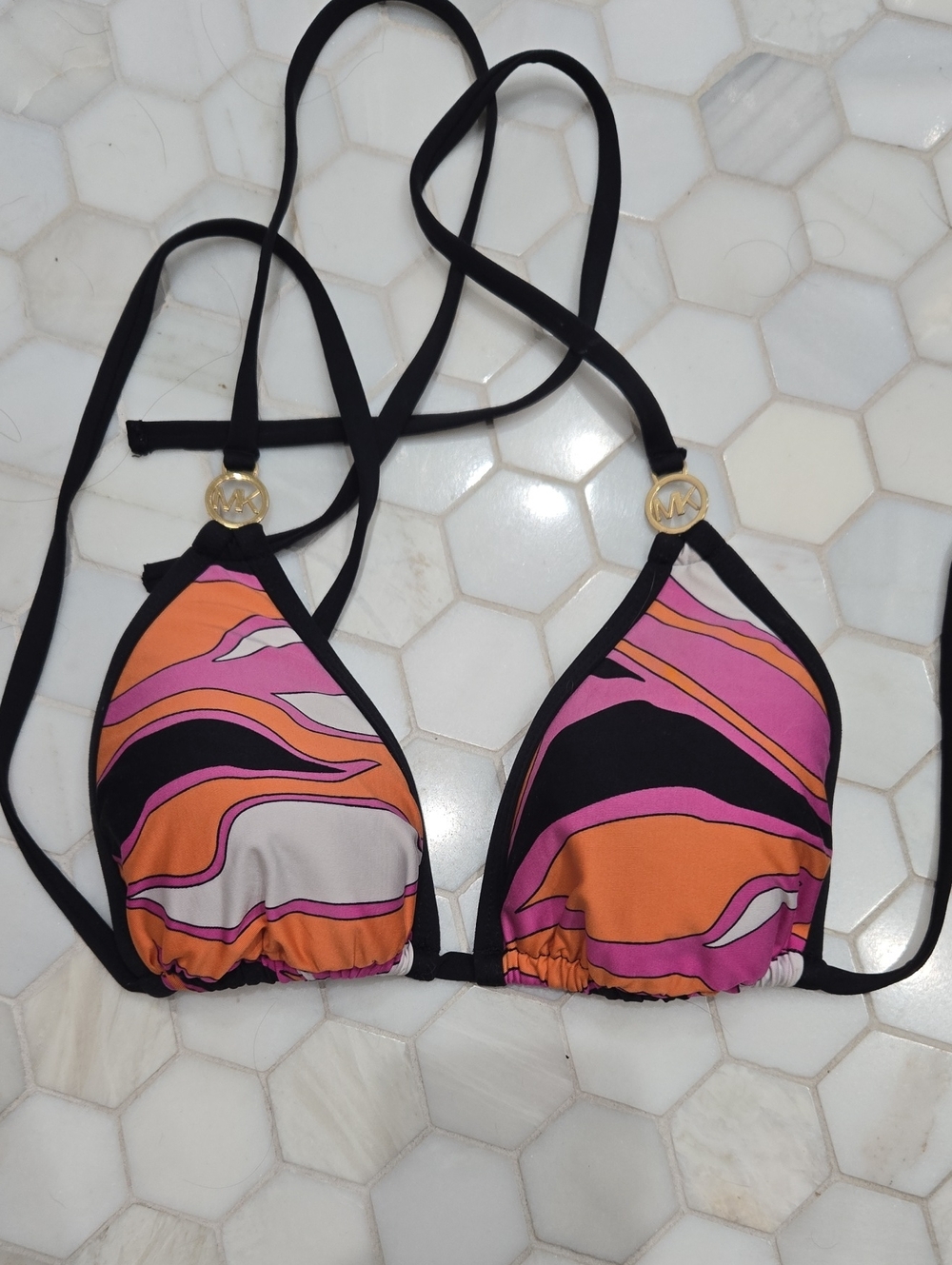 Michael Kors Orange & Pink Triangle Bikini Top Size Small